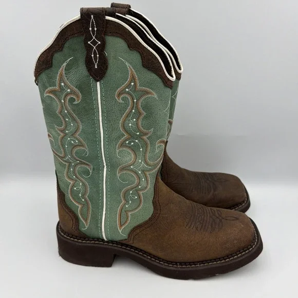 Justin Boots Women 7.5 B Gypsy Green Leather Square Toe Country Equestrian L2904 - Picture 4 of 11